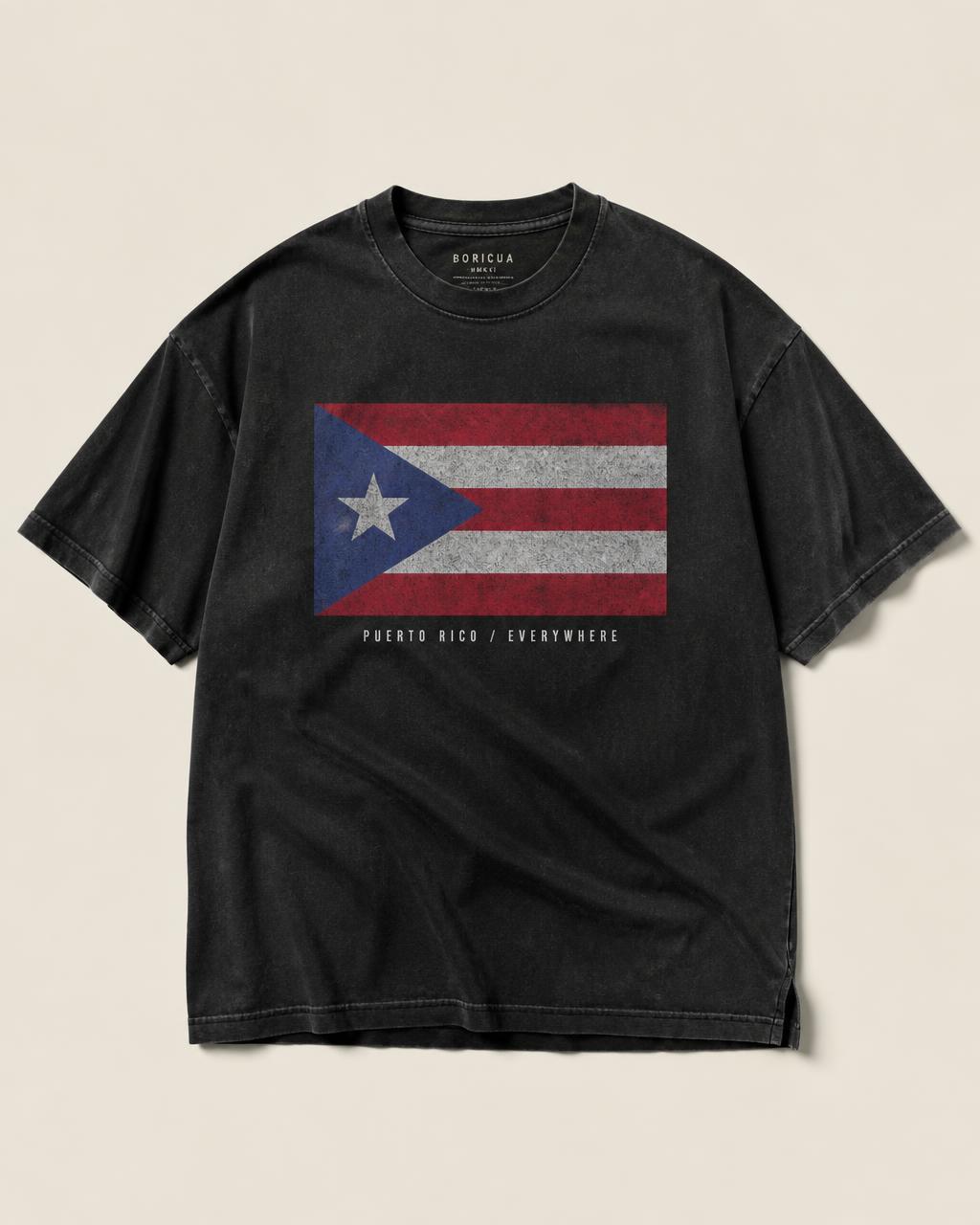 Bandera Tee washed black Puerto Rican flag shirt by islaisla