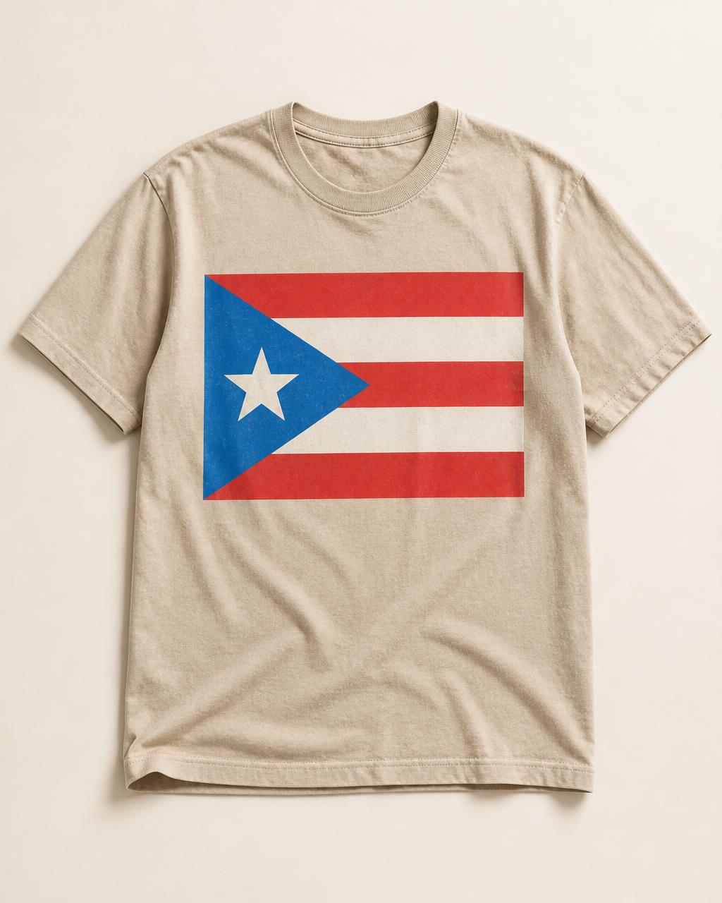 Isla Flag Tee Puerto Rican flag graphic shirt in sand