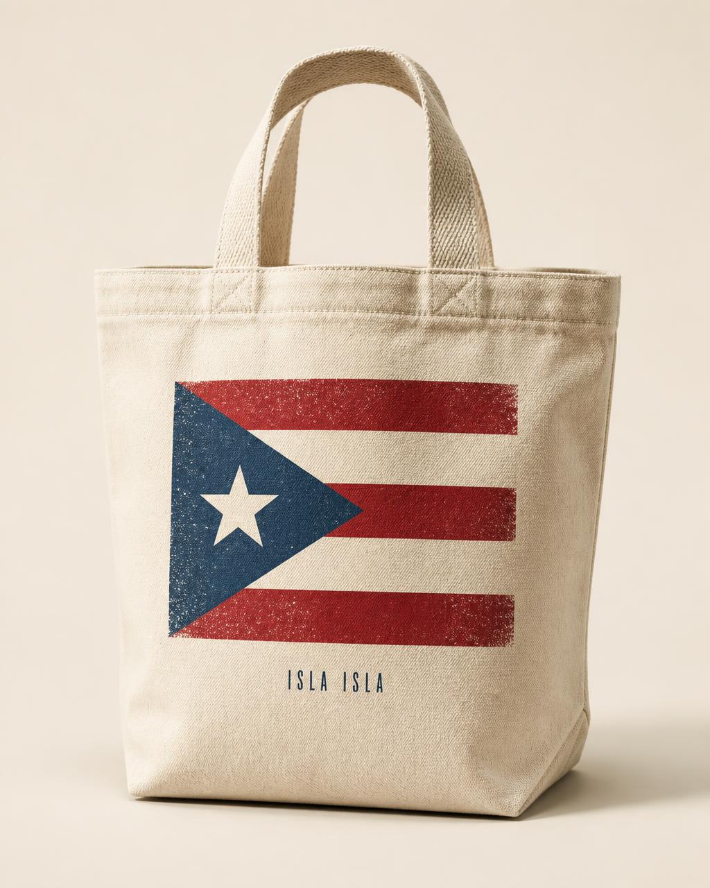 Isla Flag Tote natural canvas bag with Puerto Rican flag graphic